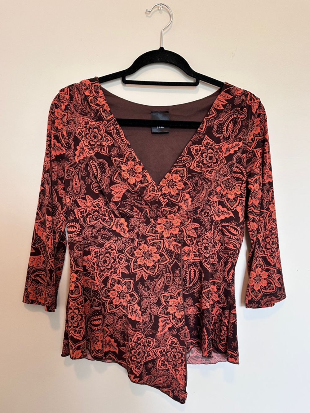 Women's Y2K Flowy Floral V-Neck Brown and Coral Blouse